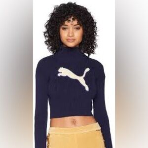 Authentic Puma Fenty Navy Cropped Sweatshirt with White Puma Logo small
